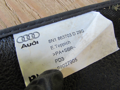 Audi TT Mk1 8N Floor Mats Black 8N1863703D6